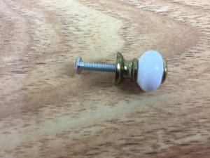 Set of 2 7/8” White Porcelain & Brass Button Center Drawer Knob Cabinet Pull - Picture 1 of 5