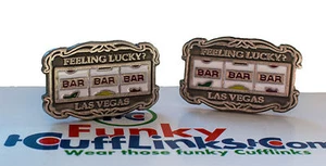 Gemelos vintage de novedad de máquina de frutas línea con lata de FunkyCufflinks - Imagen 1 de 1