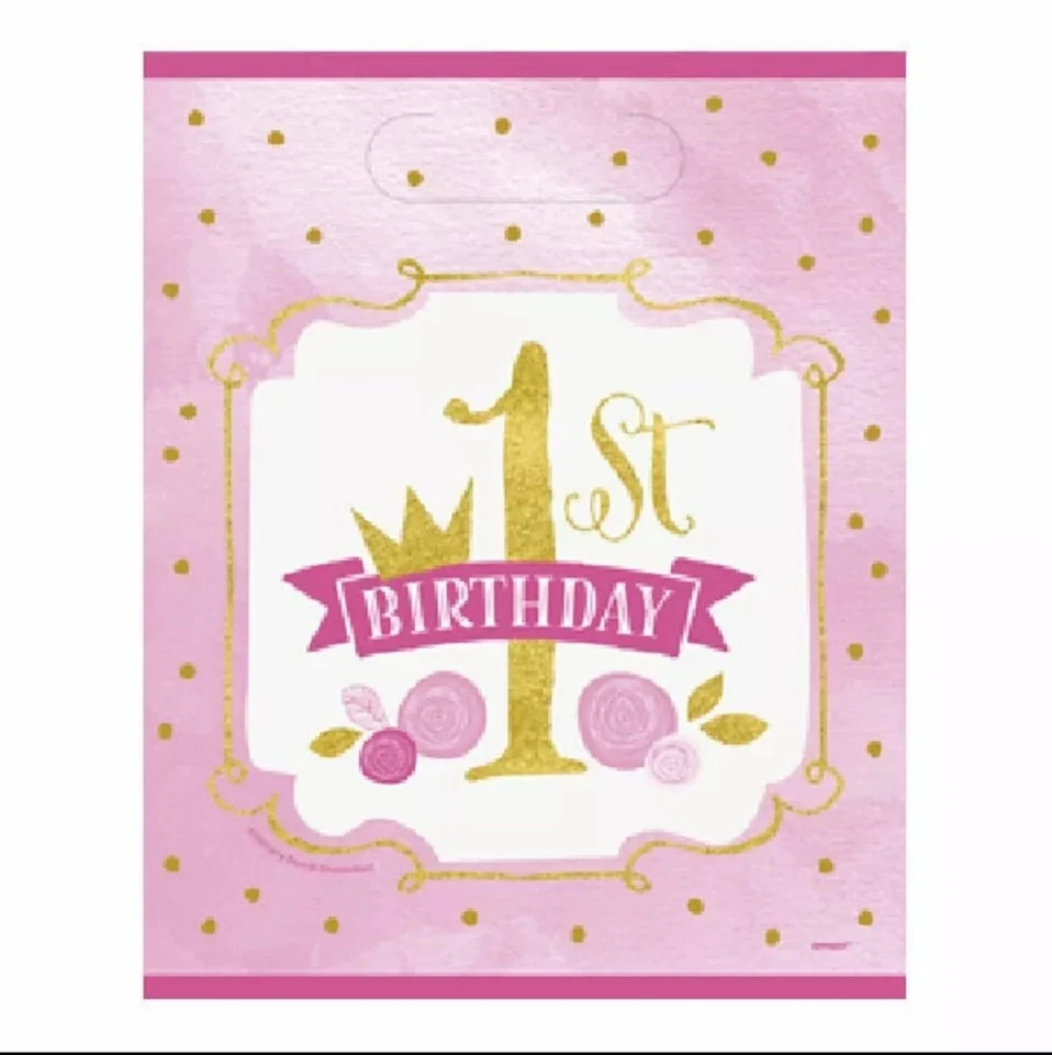 Pink and Gold Girls 1st Birthday Goodie Bags 8ct