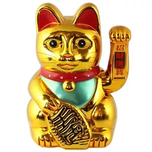 Glückskatze Winkekatze 18cm gold Maneki Neko winkende Katze Glücksbringer Feng - Bild 1 von 12
