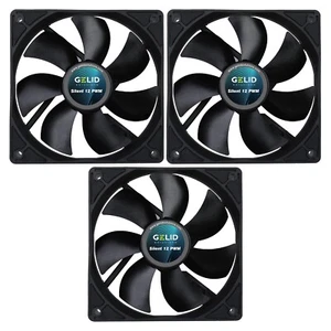 3 X Gelid Solutions Silent 12 PWM Black 120mm Case Fans 1600 RPM 64.5 CFM 4-Pin - Picture 1 of 6