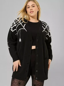 Womens Torrid Luxe Cozy Boyfriend Cardigan Spider Web Design Size 2 2X 18-20 NWT - Picture 1 of 5