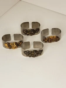 Vintage Oneida Golden Damast Rose Edelstahl Serviettenringe 24K Gold Galvanisiert 4 - Bild 1 von 6