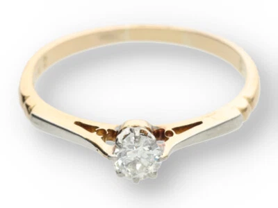 Altschliffdiamant Solitär Ring Damen in 750 Gelbgold platiniert - Bild 1 von 3