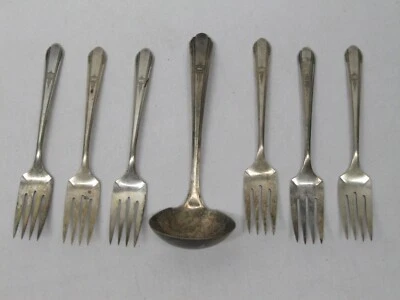 Lote de 6 tenedores de ensalada y cucharón Wm A Rogers 1933 patrón Paramount plato de colección antiguo Foto 1 de 4