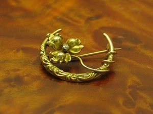8kt 333 Oro Amarillo Art Decó Broche con Diamante Guarnición / 1,9g - Imagen 1 de 6