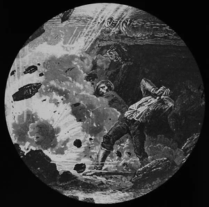 EXPLOSION VON FEUERFEUCHT UM 1873 ANTIK Magische Laterne Dia BERGBAU - Bild 1 von 3