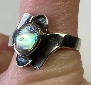 Vintage Abalone Shell Sterling Silver 925 Ring Large Size U - Picture 1 of 12
