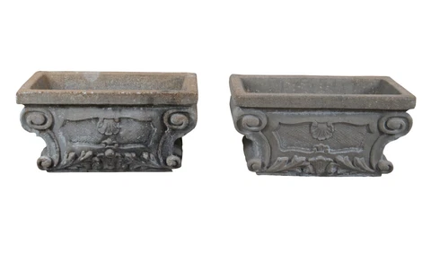 2 Vintage French Baroque Ornamental Concrete Stone Garden Flower Planters 32" Cover