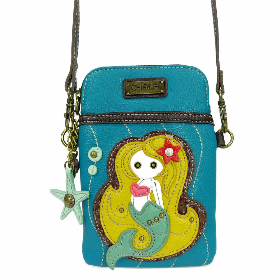 Chala Mermaid Cell Phone Crossbody Bag Small Convertible Blue Purse