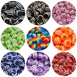 Mixed Colour Acrylic Beads Stripey Beads Pony Beads for Bracelet Necklace Beads - Picture 1 of 4