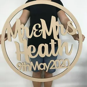 Personalised Wooden Name Hoop Wreath - BIG - Mr & Mrs Wedding Balloon Hula Hoop - Picture 1 of 9
