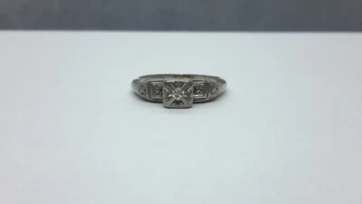 Antique Natural Diamond square top 14k White Gold Engagement Ring. Tru-Fit - Image 1 of 4