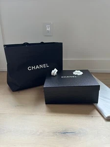 Auth Chanel Empty Shoe Box with Tissue Camellia Ribbon Shopping Bag - Picture 1 of 3