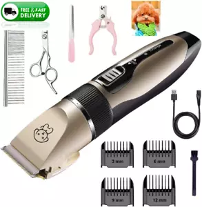 Rechargeable Cordless Dog Grooming Clippers Kit Low Noise Pet Trimmer with Combs - Picture 1 of 7
