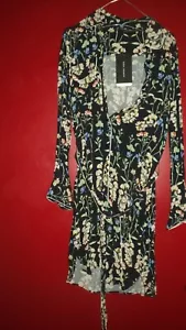ZARA NAVY BLUE FLORAL SHIRT BELTED DRESS*SIZE M*MOROCCO - Picture 1 of 5