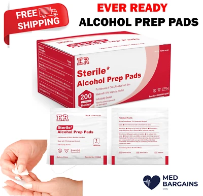 Ever Ready Erste Hilfe Alkohol Vorbereitung Pads einzeln verpackt Medium 2-lagige Tücher - Bild 1 von 4