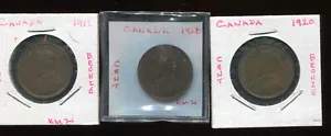 CANADA 3 LARGE CENTS 1917, 1918 & 1920 (3G193) Hi Grades - Picture 1 of 2