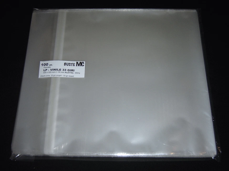 BUSTE PROTETTIVE musica DISCHI VINILE 33 giri LP LPD polipropilene 60my ALETTA