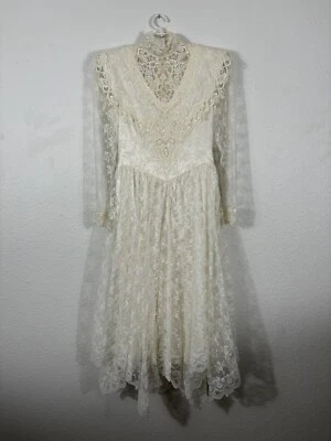 Vestido de Noiva Vintage Jessica McClintock Tamanho M Renda Marfim Poliéster Manga Longa - Imagem 1 de 4