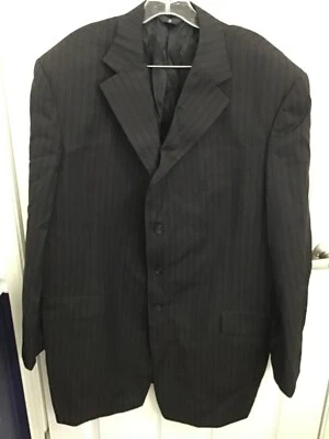 Blazer abrigo deportivo Phat Farm para hombre negro a rayas sutiles 100 % lana virgen 46L Foto 1 de 4