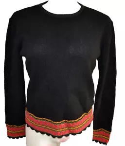 PERU ETNICO Ladies Top 100% Alpaca Size M Made Peru Black Red Trim Open Work Vtg - Picture 1 of 15