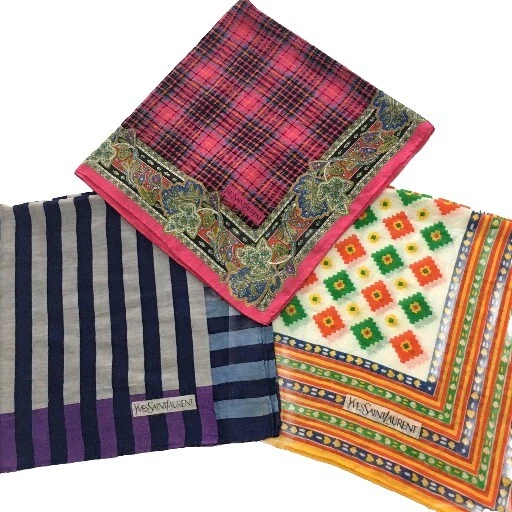 Conjunto 3 Piezas YVES SAINT LAURENT Bufanda Algodón Cuadrados Geométricos Bufanda Multicolor Foto 1 de 4