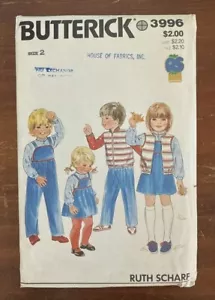 Butterick Sewing Pattern 3996 Toddlers Jacket Vest Overalls Shirt Jumper Size 2 - Picture 1 of 4
