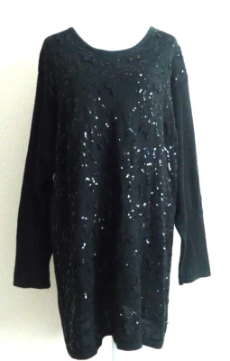 Jaclyn Smith 女式黑珠闪光连衣裙 L 码 #P — 第 1/4 张图片