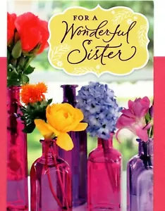 Happy Birthday Sister Botanical Floral Flower Garden Hallmark Greeting Card - Picture 1 of 3