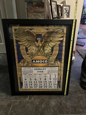 Colecionáveis Amoco Oil, 1948 calendário de papel sob vidro, Petro antigo antigo - Imagem 1 de 4