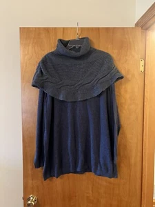 Soft Surroundings Blue Sweater Turtleneck Cape Overlay Cozy Wool Alpaca Blend 1X - Picture 1 of 8