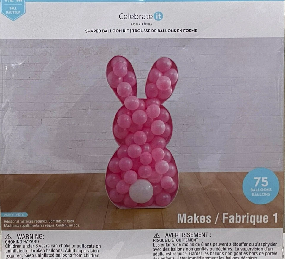 CELEBRATE IT 4 FT SHAPED PINK BALLOON BUNNY RABBIT KIT 75 BALLOONS PARTY EASTER - Image 1 of 1