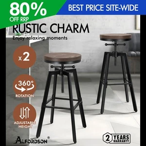 ALFORDSON 2x Bar Stool Retro Kitchen Vintage Chair Industrial Rustic Ezra - Picture 1 of 10