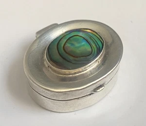 Caja de pastillas vintage de plata maciza G&G concha de abulón hecha a mano con bisagras - Imagen 1 de 16