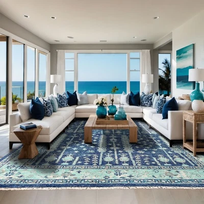 LoomBloom Multi Size Hand Knotted Arts & Crafts Wool Indo Oushak Area Rug Blue - Image 1 of 4