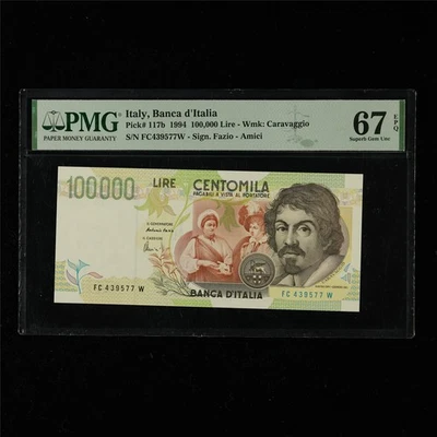 1994 Italy Banca d Italia 100000 Lire Pick#117b PMG 67 EPQ Superb Gem UNC - Image 1 of 4
