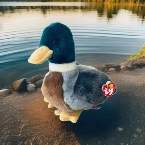 Vtg NWT Mallard Duck Plush TY Beanie Stuffed Animal Buddy Jake 10"H x 12"L - Picture 1 of 13