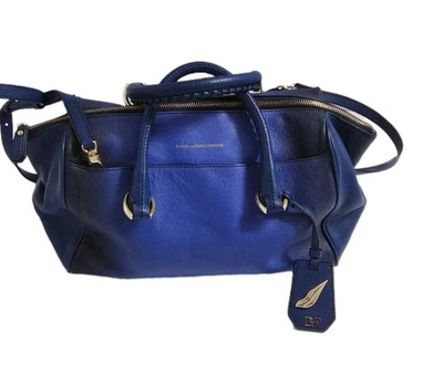 Autêntica bolsa feminina de couro azul Diane von Forstenberg. Usado. - Imagem 1 de 4