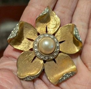 Kenneth J Lane spilla vintage oro fiore trasparente - Foto 1 di 3