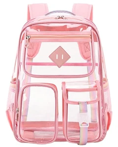 Clear Backpack for School Heavy Duty PVC Transparent Bag See Through Bookbag ... - Picture 1 of 8