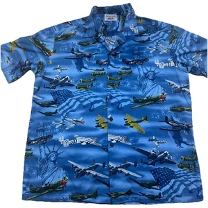 Pacific Legend USA Fighter Planes And Liberty Herren blau Hawaiihemd Large - Bild 1 von 19