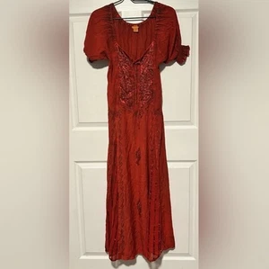 SAKKAS Red Orange Cottage Fairy Prairie Peasant Festival BOHO Dress Size S/M - Picture 1 of 7