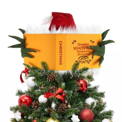 Christmas Tree Topper, Green Elf Hiding Behind Book Christmas Decorations, Fi... - Image 1 of 4