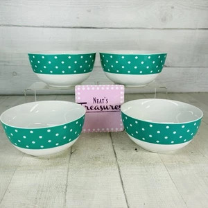 Isaac Mizahi DOT LUXE grün türkis gepunktet Porzellan Suppe Müslischalen 4er Set - Bild 1 von 17