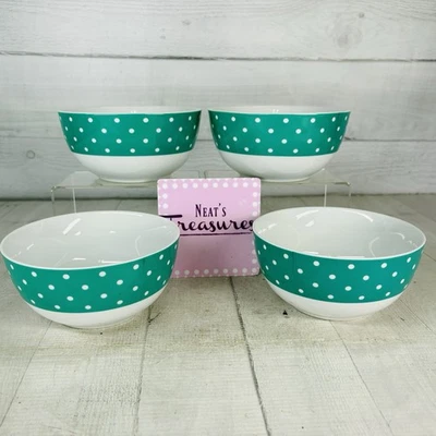 Conjunto de 4 tigelas de sopa de cereais Isaac Mizahi DOT LUXE verde-petróleo bolinhas porcelana - Imagem 1 de 4