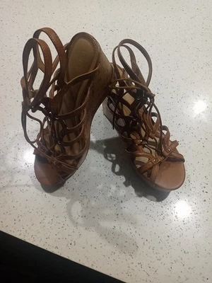 Cork Wedge Lace Up Sandles Brown Size 11 Ankle Strap Sexy Shoes Trash Brand - Image 1 of 4