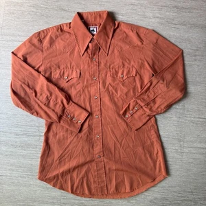 Camicia vintage anni 70 scivolo 1 western perla a scatto bottoni uomo M arancione rodeo cowboy - Foto 1 di 8