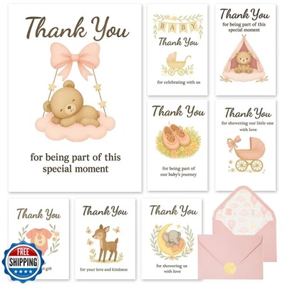 Tarjetas de agradecimiento C2U Baby Shower para niña - Paquete de 24 con sobres y oro St Foto 1 de 4