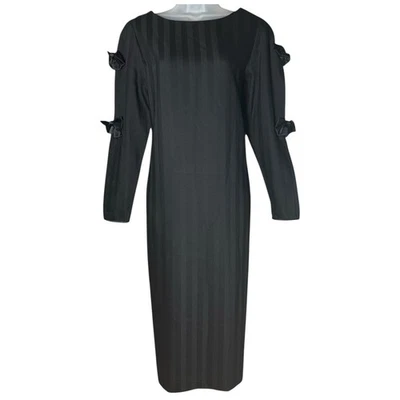 Vestido Kathryn Conover Años 80 Lana Negro Midi Cambio Talla 10 Manga Lazo Dinero Antiguo Foto 1 de 4